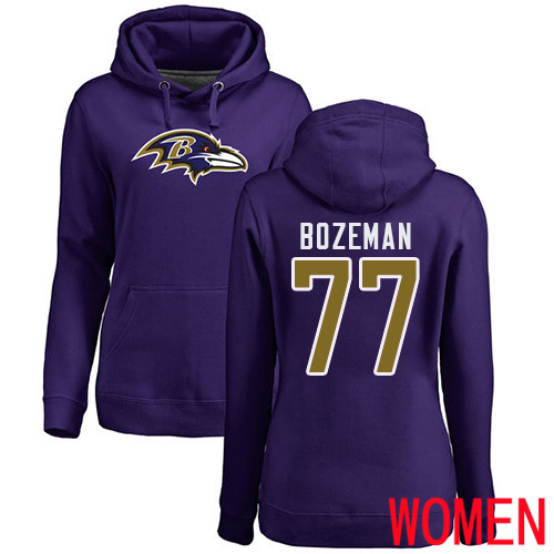 Baltimore Ravens Purple Women Bradley Bozeman Name and Number Logo NFL Football 77 Pullover Hoodie Sweatshirt